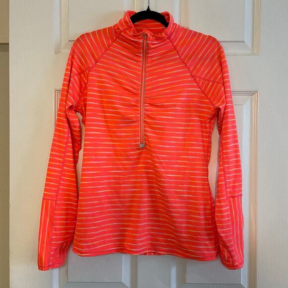 Athleta Jackets & Blazers - Women's Athleta Bright Orange Striped Jacket W/ Pocket, Thumb Holes Size Medium